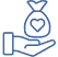 Icon of a hand with a bag over it with a heart on the side signifying Donation Management