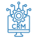 Icon of a screen with letters CRM and a gear with connections signifying an integrated CRM