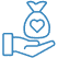 Icon of a hand with a bag over it with a heart on the side signifying Donation Management