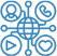 Icon of a globe at the center with connections and four circles with a person, phone, heart, and play icon sigifying Commnications Channels