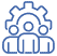 Icon of a gear with three peple in front of it signifying Membership Management