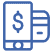 Icon of a mobile device with a dollar sign on the screen and a credit card inserted into the device signifying Payments