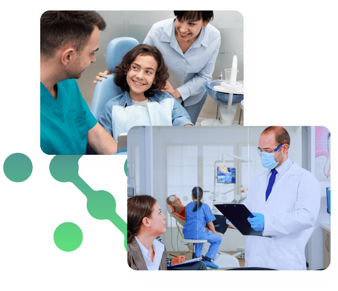 Dental staff coordinating patient appointments using digital devices, highlighting efficient appointment management for dental practices.