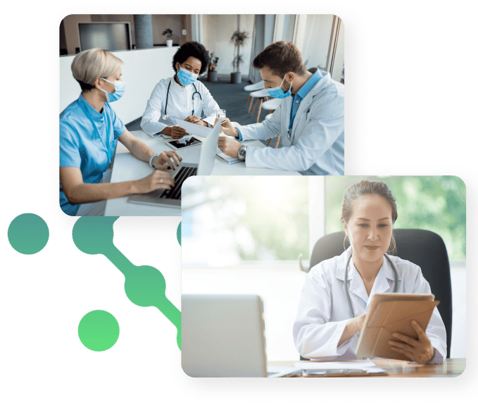 Medical staff utilizing digital devices for communication and patient management, streamlining operations with a unified inbox solution in healthcare practices.