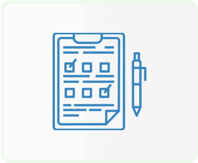 Icon a form on a clipboard and a pen signifying Forms and Surveys