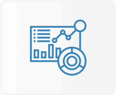 Icon of a chart with a pie chart floating in the bottom right hand corner signifying Dashboard and Analytics