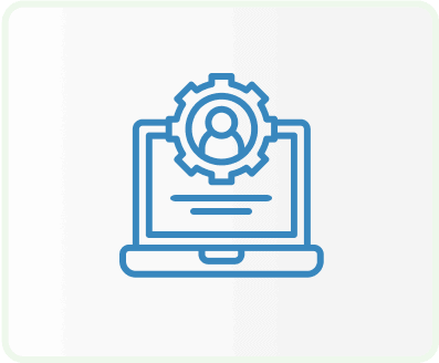 Icon of a laptop with a gear with a person in the middle signifying Customer Portal